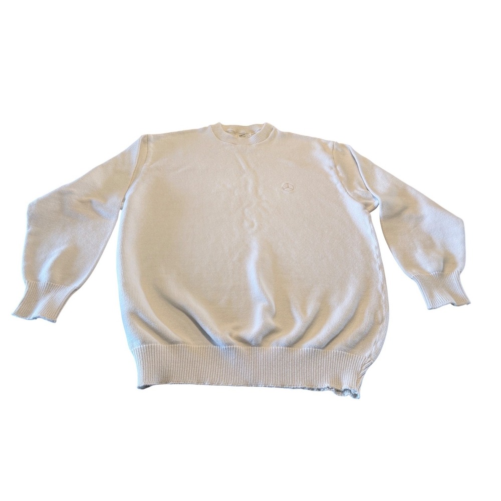 Mercedes Benz Vintage Cream Knit Crewneck Sweater XXL Embroidered Logo Off White